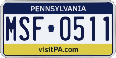 PA license plate MSF0511