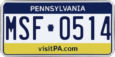 PA license plate MSF0514