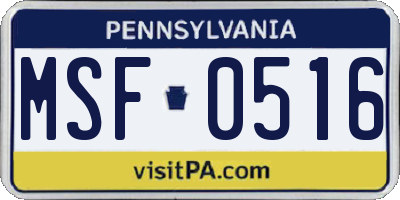 PA license plate MSF0516