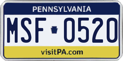 PA license plate MSF0520