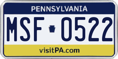 PA license plate MSF0522