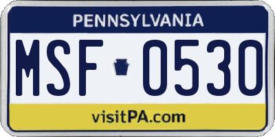 PA license plate MSF0530