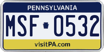 PA license plate MSF0532