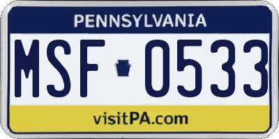 PA license plate MSF0533