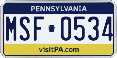 PA license plate MSF0534
