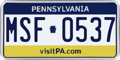 PA license plate MSF0537