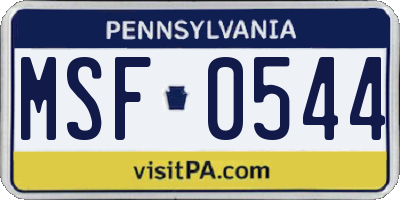 PA license plate MSF0544