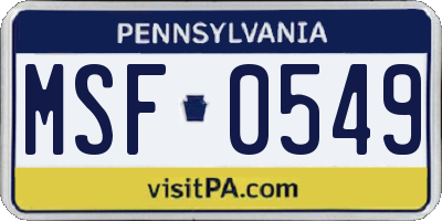 PA license plate MSF0549