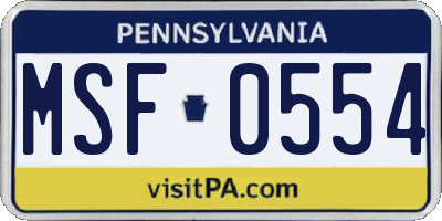 PA license plate MSF0554