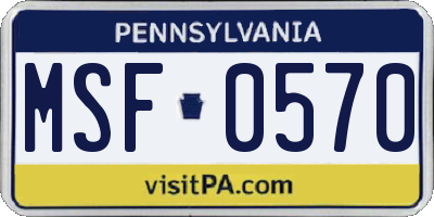 PA license plate MSF0570