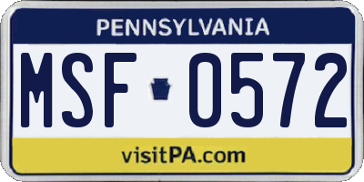 PA license plate MSF0572
