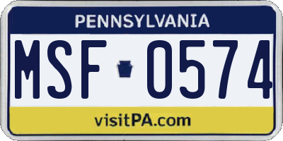 PA license plate MSF0574