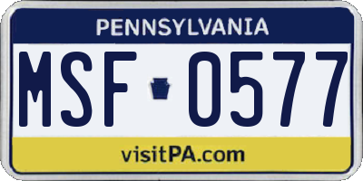 PA license plate MSF0577
