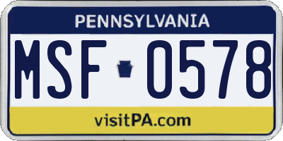 PA license plate MSF0578