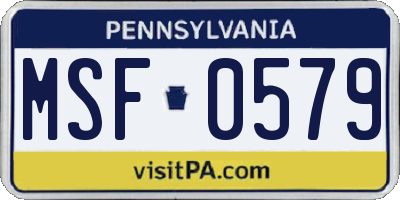 PA license plate MSF0579