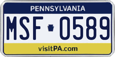 PA license plate MSF0589
