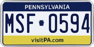 PA license plate MSF0594