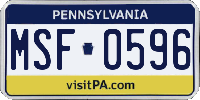 PA license plate MSF0596
