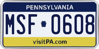 PA license plate MSF0608