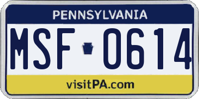 PA license plate MSF0614