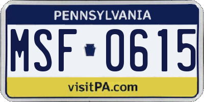PA license plate MSF0615