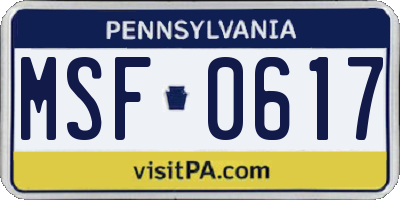 PA license plate MSF0617