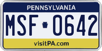 PA license plate MSF0642