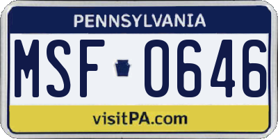 PA license plate MSF0646