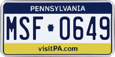 PA license plate MSF0649