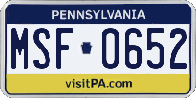 PA license plate MSF0652