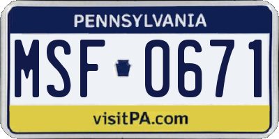 PA license plate MSF0671