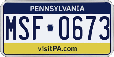 PA license plate MSF0673