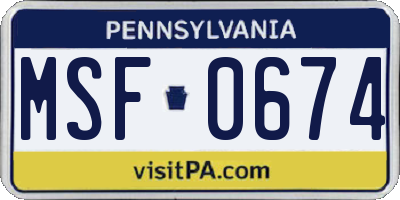 PA license plate MSF0674