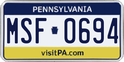 PA license plate MSF0694