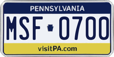 PA license plate MSF0700