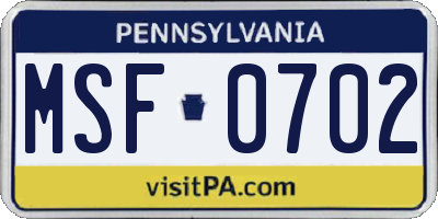 PA license plate MSF0702