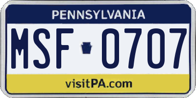 PA license plate MSF0707