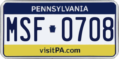 PA license plate MSF0708