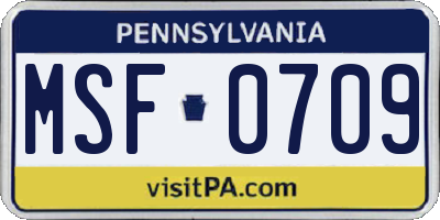 PA license plate MSF0709