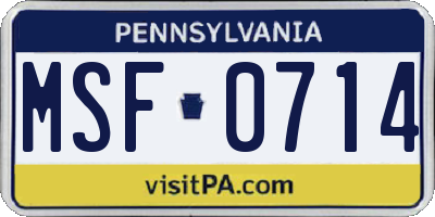 PA license plate MSF0714