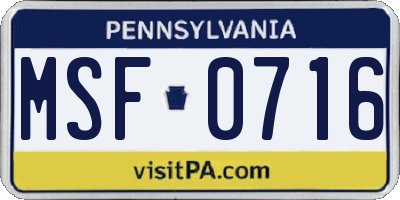 PA license plate MSF0716