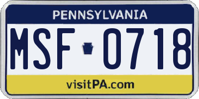 PA license plate MSF0718