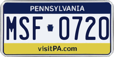 PA license plate MSF0720
