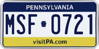 PA license plate MSF0721