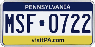 PA license plate MSF0722