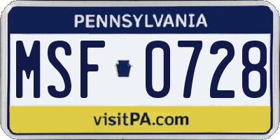 PA license plate MSF0728