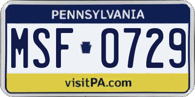PA license plate MSF0729