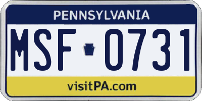 PA license plate MSF0731
