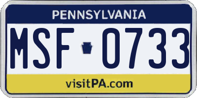 PA license plate MSF0733