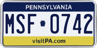 PA license plate MSF0742